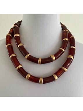 ZARA Set of 2 Necklaces Chunky Burgundy Amber Tone Gold Tone Accents Statement